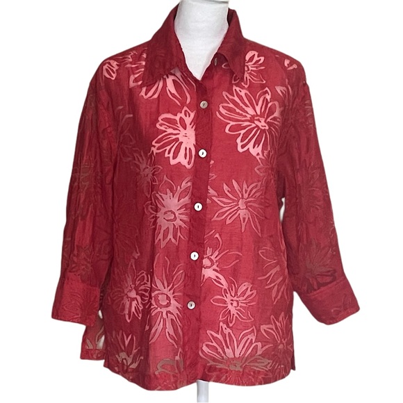 MIRASOL Sheer Floral Button Down - Picture 1 of 3